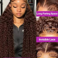 Chocolate Brown Deep Wave Frontal Wig Colored #4 Deep Curly Lace Front Human Hair Wigs Remy 13x4 HD Lace Frontal Wigs For Women