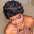 Layered Short Loose Curly Pixie Cut Human Hair Wig With Bangs Full Machine-Made Wig  for Women