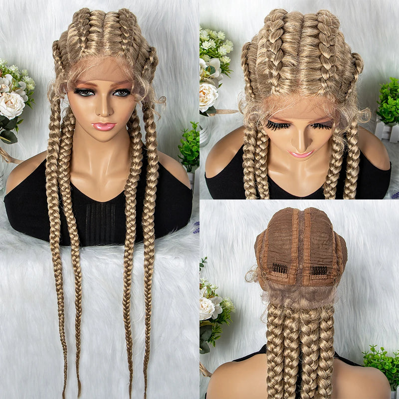 32 inches Large Four Braid Lace Wig for Black Women Braided Wig  Full Lace Box Braids Wig Women Synthetic Braided