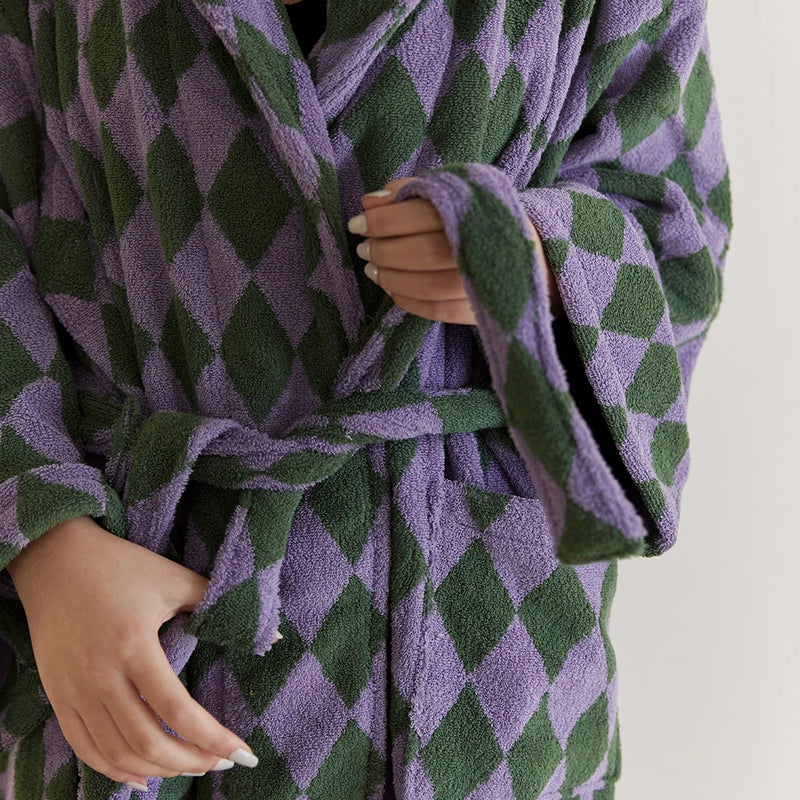 Retro Plaid Cotton Bathrobe Super Soft Absortion Hooded Loose Bath Robe Coat Towel V Neck Warm Sleepwear Robes Women Homewear