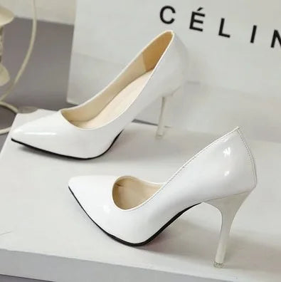New women's Pumps Female Fashion Patent Leather Sexy Pointed Toe high heels Large size work shoes Wedding Shoes Size 44