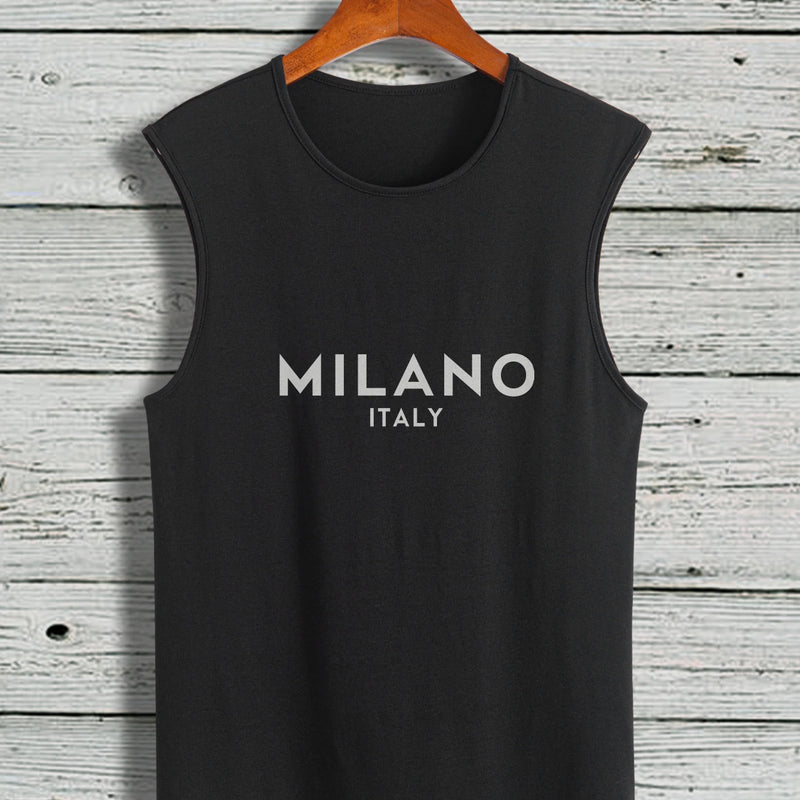 Men's Vest Short-Sleeved T-Shirt - Modern T-Shirt White Milano Italy Print Casual Wear