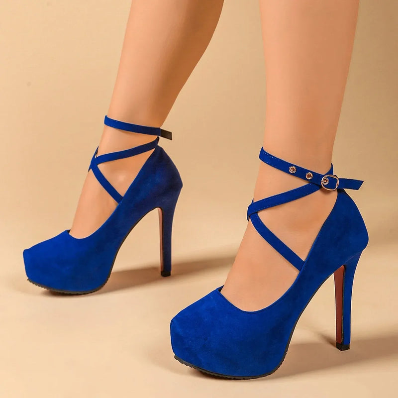 Fashionable Pointed Toe High Heels with Belt Buckle Thick Heel Women's Shoes Spring New Style Large Size Low Heel Single Shoes