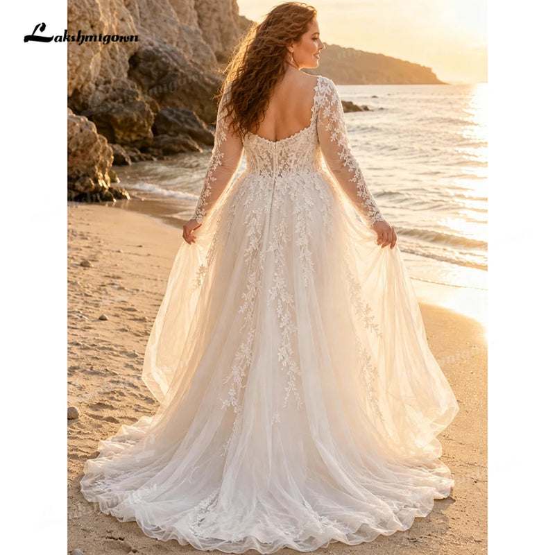 Romantic Plus Size Tulle Wedding Dress Long Sleeve - View 2 | SAMAG