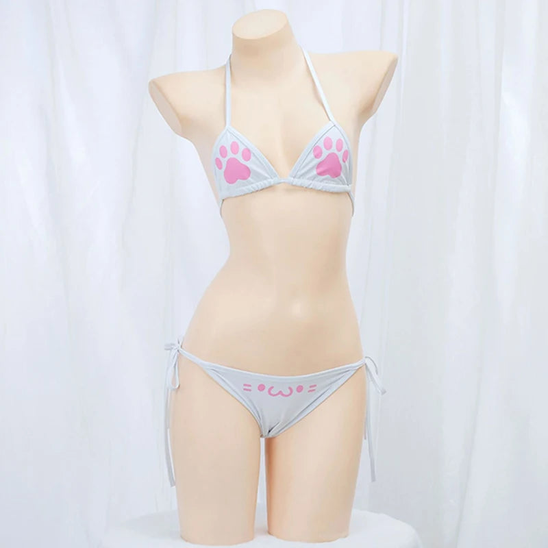 Anime Kawaii Girl Cute Cat Paw Bikini Swimsuit Women Claw Pattern Three Point Underwear Set Bra Panties CostumeCosplay Wholesale