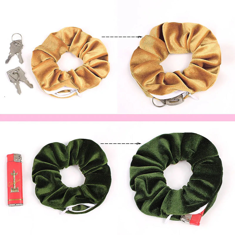 Portable Hidden Safe Sight Secret Hair Tie Storage Case Scrunchie With Zipper Hide Key Cash Jewelry For - View 3 | SAMAG