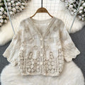 Embroidered Paisley Button - up Shirt Blouse Women's - View 5 | SAMAG