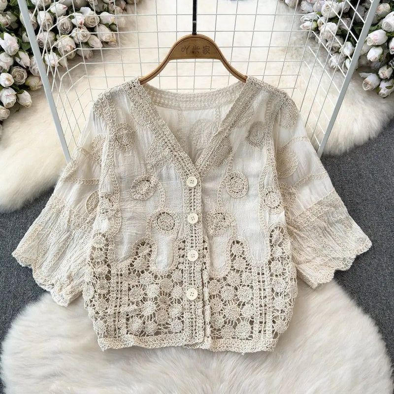 Embroidered Paisley Button - up Shirt Blouse Women's - View 5 | SAMAG
