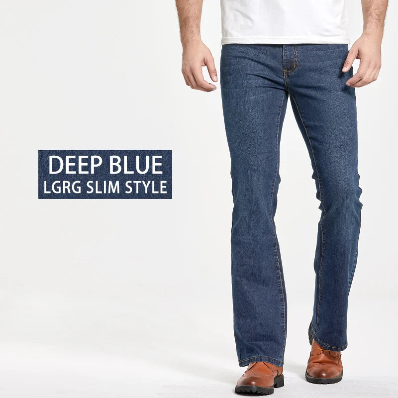 Men's Boot Cut Jeans Slightly Flared Slim Fit Blue Black | SAMAG