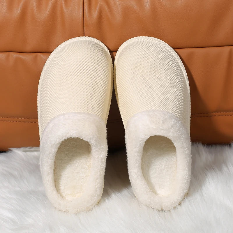 Women's Winter Plush Cotton Slippers Waterproof Oil-resistant Couple Set Indoor Home Non-slip Warm Comfortable Casual Simple Des