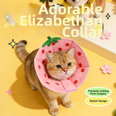 Cartoon Cat Elizabeth Collar Strawberry Bees Cat Neck Protective Circle Breathable Anti-Scratch Cat Dog Grooming Cover
