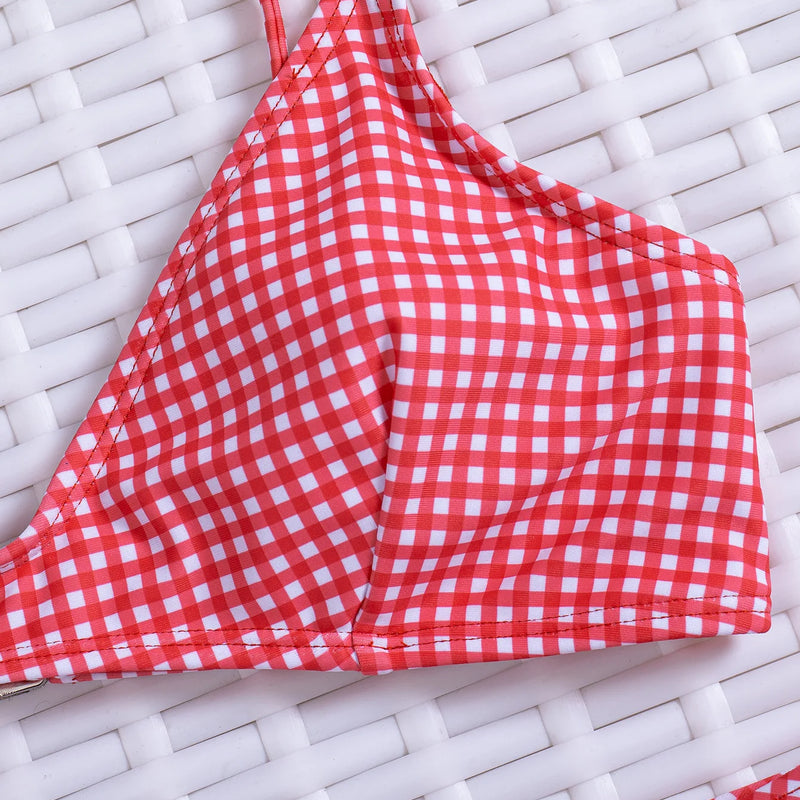 Sexy red plaid print bikinis sets two pieces micro | SAMAG