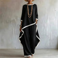 Women's Contrast Patchwork Two Piece Set Autumn O-neck Long Sleeve Irregular Extended Top + Wide Leg Pants Casual Matching Sets
