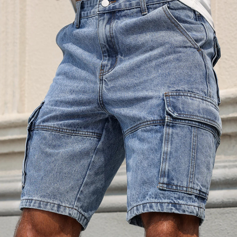 Men's Summer Blue Regular Denim Shorts. Multi-Pocket | SAMAG