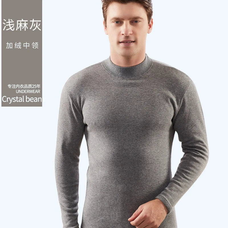 Men's Thermal Underwear Set Thickened Long John Cotton Tops Trousers High Collar Thick Winter Conjunto Termico Masculino Inverno