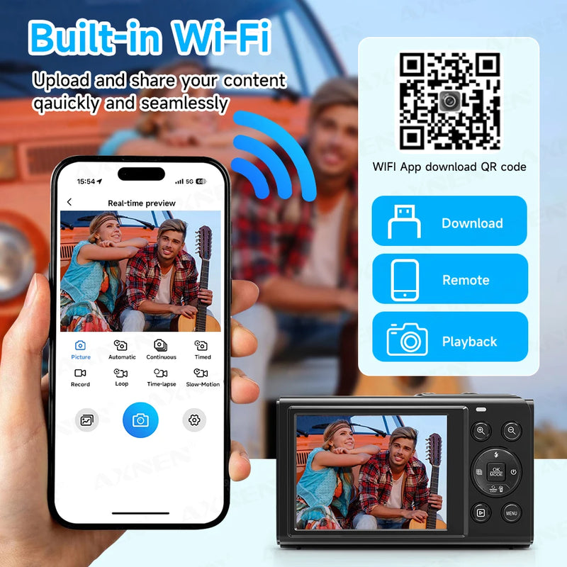 5K Digital Camera 8000W Pixel Retro CCD Dual Screen Photographic Cameras 80MP Vlog Cam with Auto Focus Smile Detection 18x Zoom