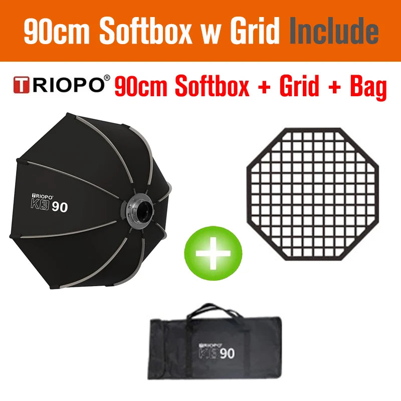 TRIOPO Bowens Mount Softbox K-3 55cm 65cm 90cm 120cm Quick-Setup Octagon Softbox for Godox Aputure Sokani Studio LED Video Light