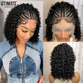 16inch African Braided Hair Wigs Synthetic 13x4 Lace Frontal Cornrow Braids Wig Short Braiding Wig  for Black Women