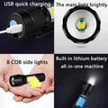 USB Rechargeable Mini Flashlight LED Flashlight COB+XPE Portable Torch Camping Lantern Zoomable Focus Light Flashlight With Clip