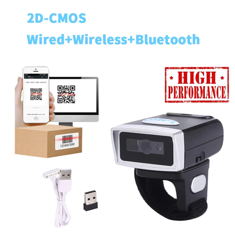 QR Code 1D/2D Ring Scanner Wearable Scanner Finger Barcode Reader Bluetooth Barcode Scanner Portable Bar code Scanner PDF Code