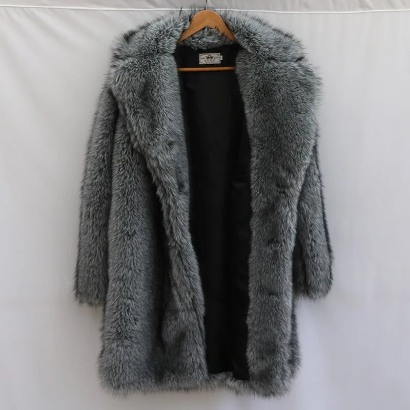 Men's Clothing Fur Coats Faux Fox Fur Long Coats Overcoats Plus Sizes Winter Thickened Warm Mink Fur Windbreakers Jacket Winter