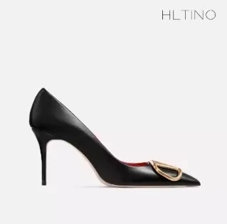 HLTINO Fashion Black Matte Finish High Heels with Buckle Women Classic Pumps Sexy Dress Shoes Party Stilettos for Spring Summer