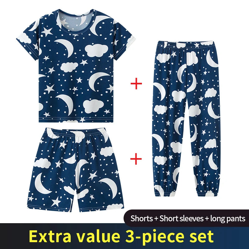 3-Piece Children's Fashion Printed Multicolor Home Service Suit Boy Casual T-shirt Girl Sweet Love Pattern Comfortable Shorts
