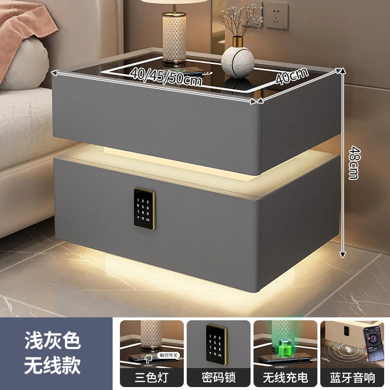 Modern Style Solid Wood Bedside Table with Wireless Charging Smart 2 Drawers Bedroom Nightstands with Lock 40/45/50cm