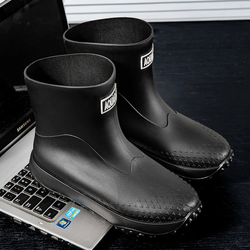 Men's Short Rain Boots Anti-Slip Work Boots Fishing Car Wash Labor Protection Water Shoes Lightweight Durable Rubber Material