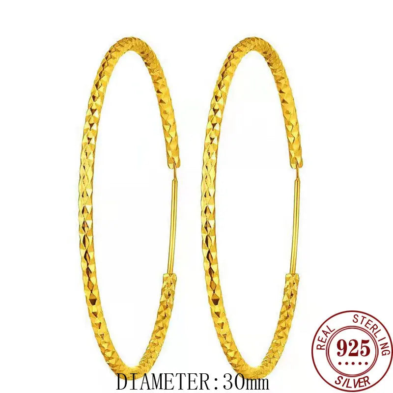Senlissi - New Fashion 18k Gold Plated 925 Sterling Silver Women's Hoop Earrings 2.0mm Fashion Earring Rose Gold Cерьги Kольца 0