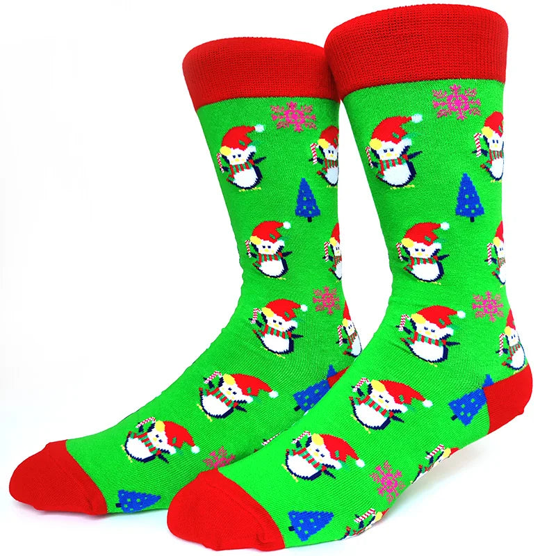 2025 New Men Christmas Socks New Year Funny Snowflake Beer Santa Claus Elk Snow Cotton Happy Socks Men Cartoon Women Sokken