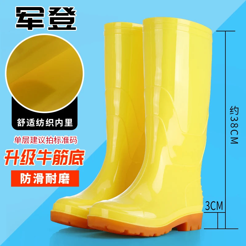 Waterproof Anti-slip Yellow Work Boots Men's Women's Mid-calf Rubber Shoes Gel Sole Booties Unisex Rain Boots Military Standard