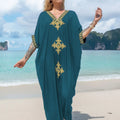 Women's Clothing Gold Embroidery Long Kaftan Dresses V Neck Caftan Dress Beach Cover Ups Tunic Maxi Dress