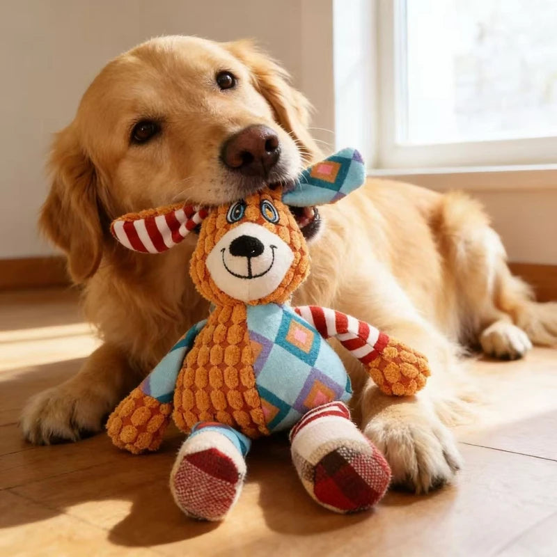 Cute Animal Plush Dog Toy Squeaky Chew Toy Bite Resistant Teeth Cleaning Interactive Puppy Pet Supplies