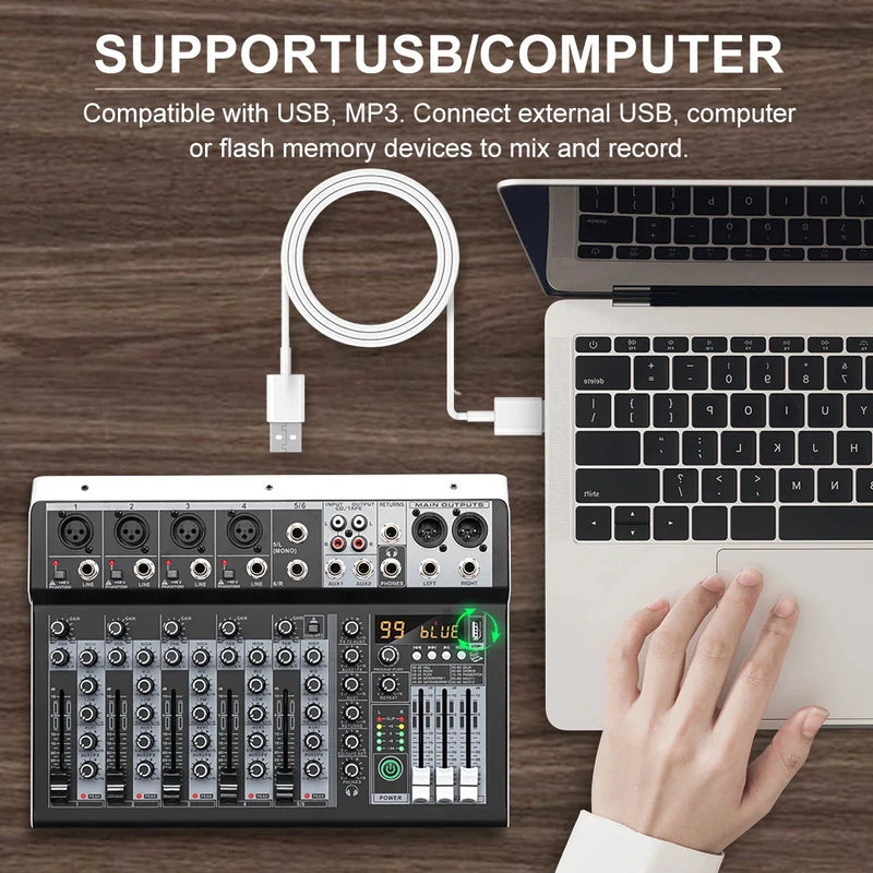 FUHAM KP4 Professional Audio Mixer 4 6 Channel Sound Console with 99 DSP Effects XLR Mic Input 48V Phantom Power for DJ Studio R