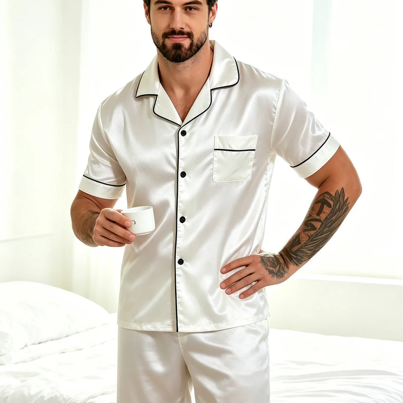 Men's Summer Pajamas Design Short Sleeve Pajama Set Soft Comfortable Sleepwear for Summer Lightweight Homewear Lougewear