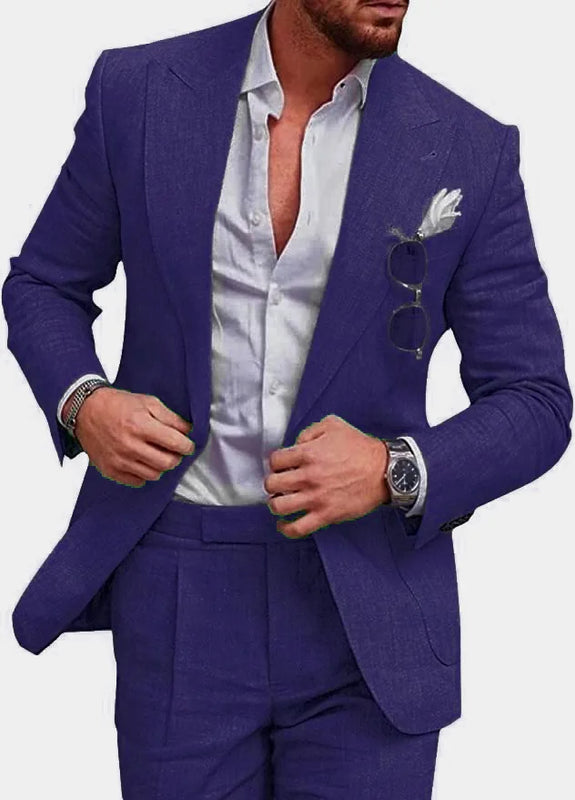 Men‘s Linen Pant Suit Set Plus - size Black Blue Single Button 2 - Piece Summer Business Formal Casual - View 10 | SAMAG