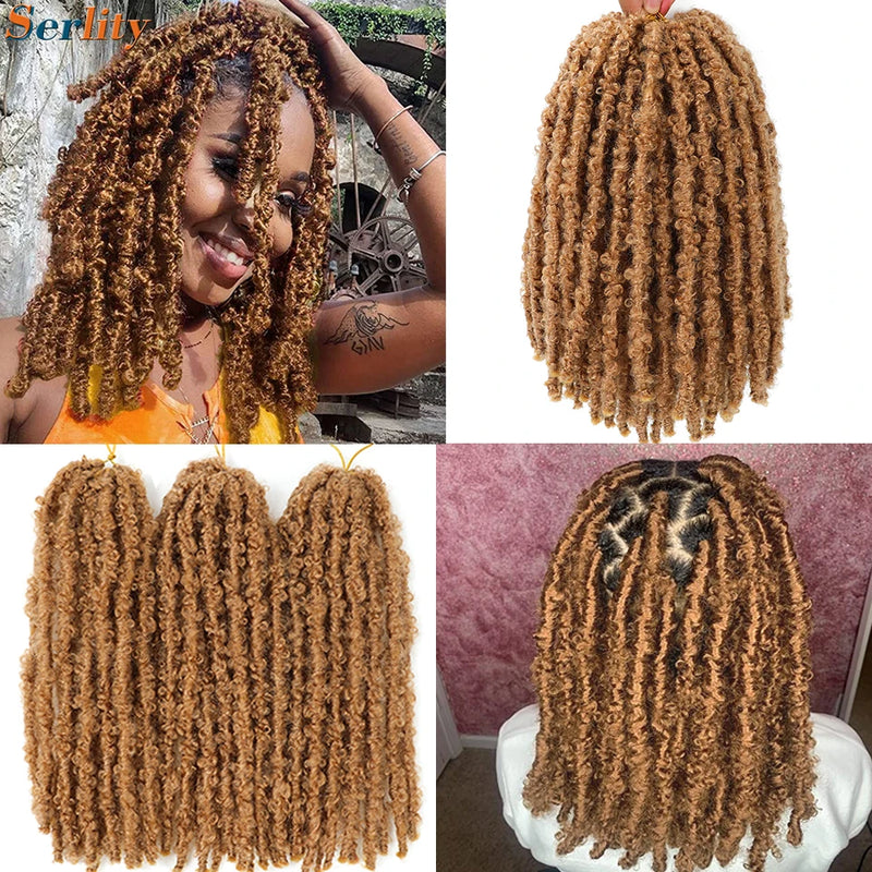 Short Butterfly Locs Crochet Hair Black Crochet Bob Hair 14”12” Light Weight Messy Distressed Butterfly Faux Locs Crochet Braids