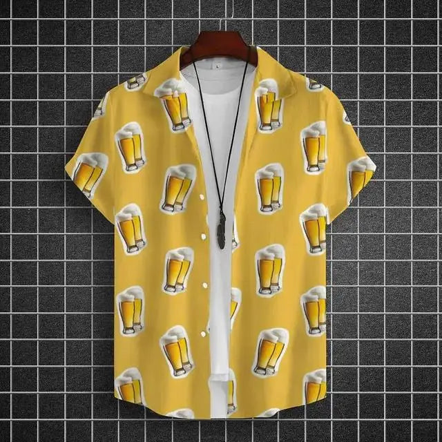 Hawaiian Shirt For Men 3d Beer Printed Short Sleeve Party | SAMAG