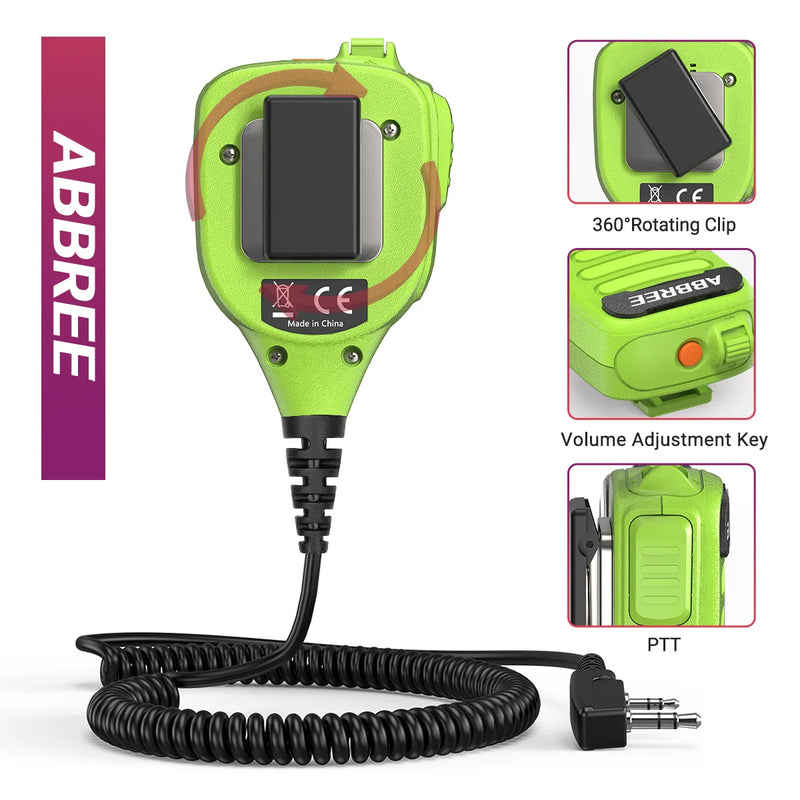 ABBREE AR-850 Speaker Mic Walkie Talkie Volume Adjustable IP54 Waterproof Compatible With Baofeng UV-5R UV-39 BF-888S Ham Radio