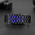Relógio de pulso digital Lava masculino, metal completo preto, display LED azul, presentes para homem - Visuel 4 | SAMAG