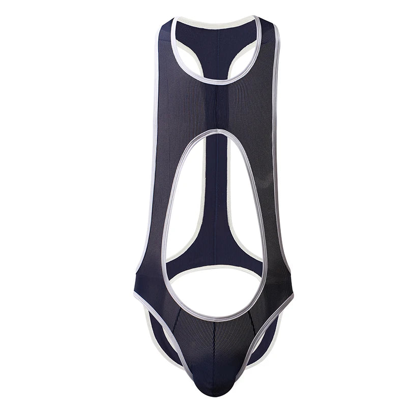 Men's Jockstrap Thongs Sheer Mesh Bodysuit Open Back Lingerie Sexy Male Underwear See Through Fetish Clubwear Teddy Panties