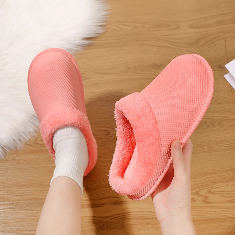 Women's Winter Plush Cotton Slippers Waterproof Oil-resistant Couple Set Indoor Home Non-slip Warm Comfortable Casual Simple Des