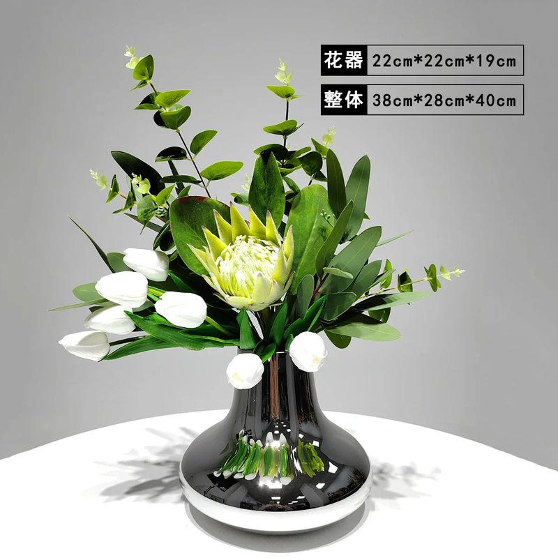 Elegant Artificial Flower Vase Set Home Office Decor Flower Arrangements Model Room Display