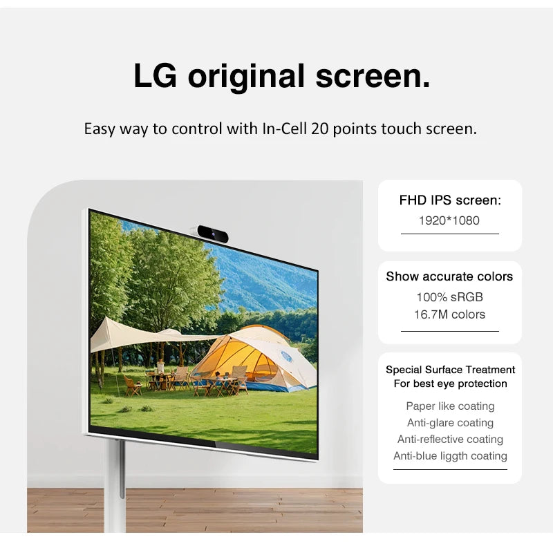 21.5 Inch Wireless Recharging Movable Monitor Vertical Lcd Stand by Me Portable Touch Screen Smart Tv with Wheels
