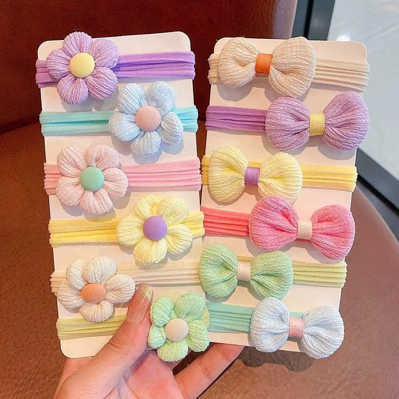 6pcs/Set Cute Children Hair Rope Bowknot Rubber Band Girl Baby Bow Flower Elastic Head Rope Hair Ring Accessories Wholesale