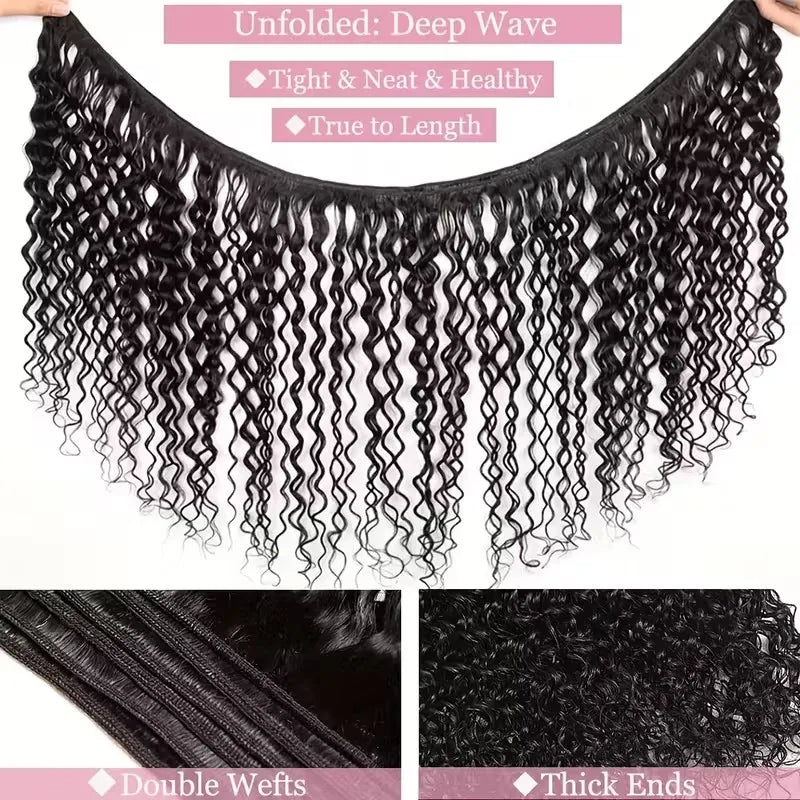 30Inch Deep Wave Human Hair Bundles Brazilian Virgin Unprocessed Weaving Curly Hair 3/4 Bundles Weaving Extensions
