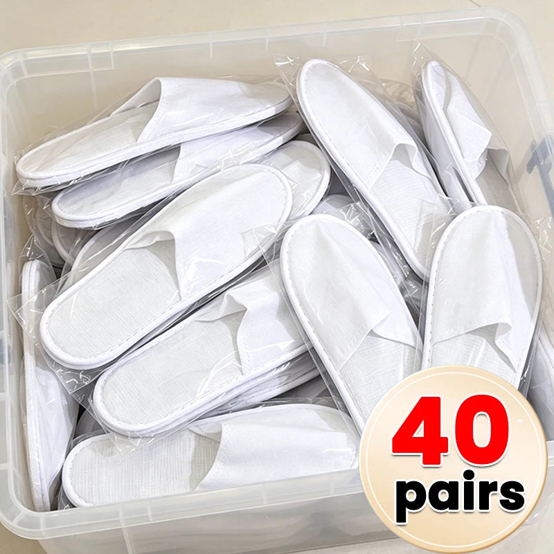 40pairs 2026 White Hotel Slipper Unisex Disposable Slippers for Home Guests Non-Slip Bathroom Spa Slippers Shoes for Men Women