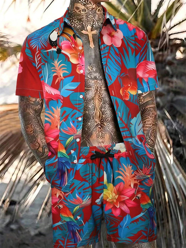 Men's New Hawaiian Short-Sleeved Shirt Shorts Set Summer | SAMAG