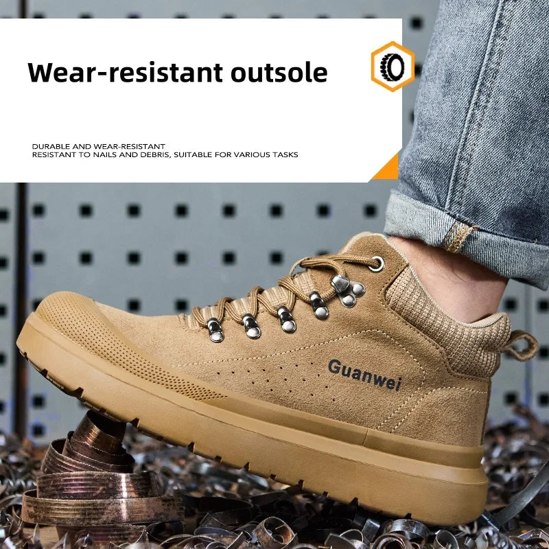 Welding Shoes Men Indestructible Work Safety Boots Cow Leather Steel Toe Safety Shoes Men Security Protective Work Shoes